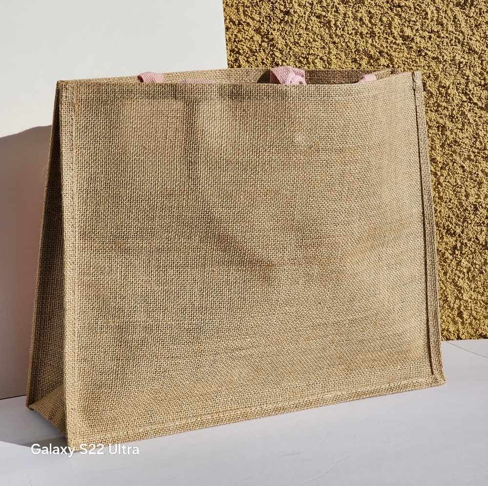 Women's Hello Weekend Light Pink & White Burlap Tote Bag - Picture 6 of 8